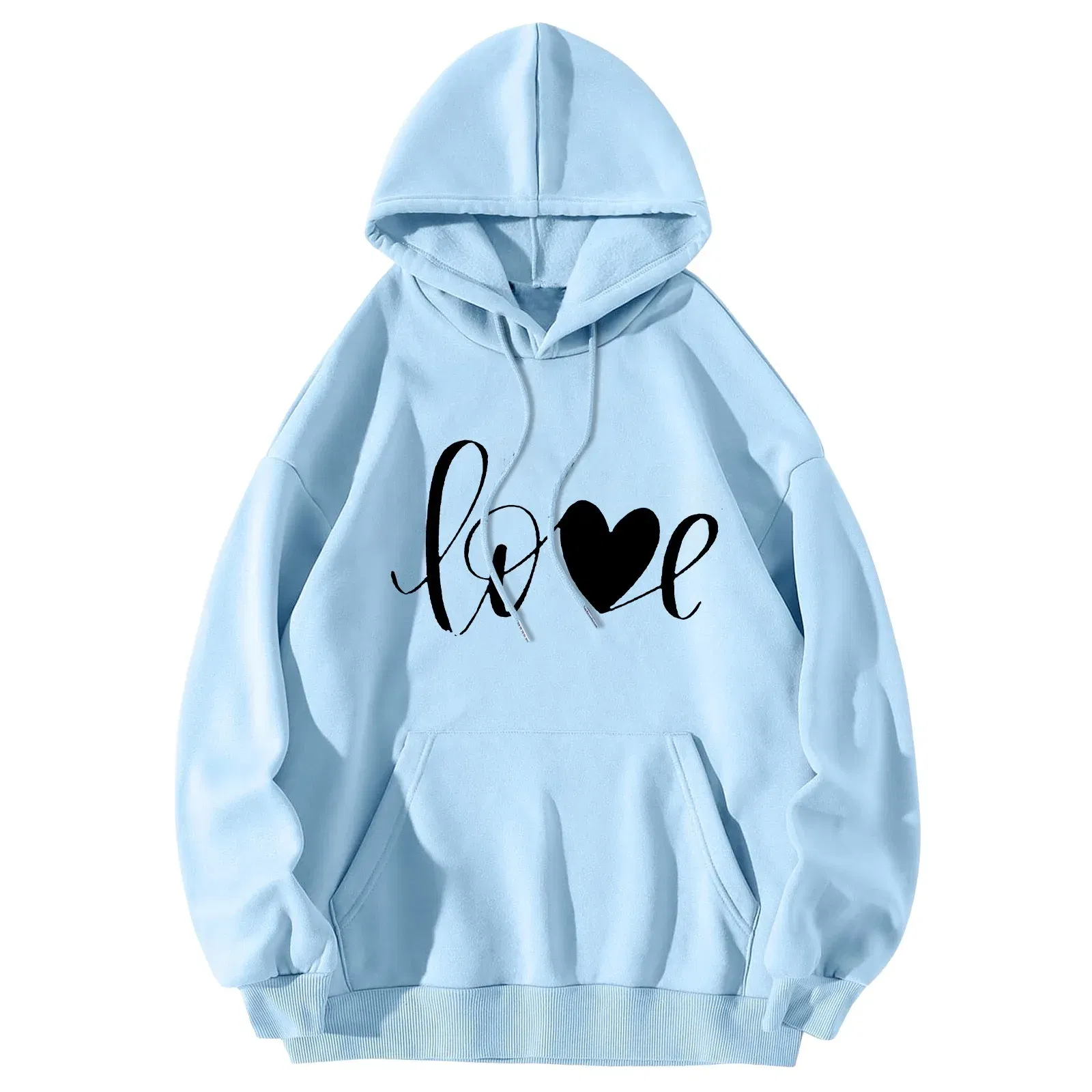 Color: Light Blue, Size: XL, Ships From: france - Men Women Print Long Sleeve Round Neck Hooded Tops Sweatshirt Hoodies Lightweight