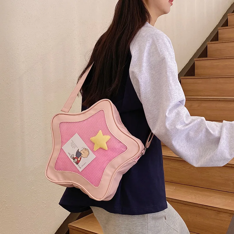 Color: WHITE - Japanese Style Minimalist Cute Aesthetic Shoulder Bag for Students Kawaii Crossbody Purse Street Fashion