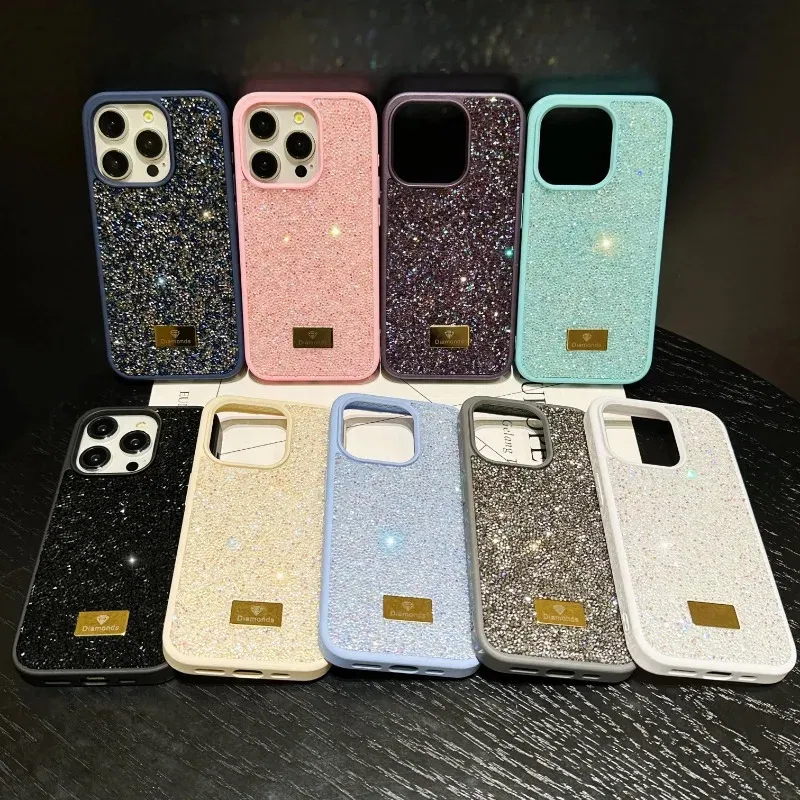Material: Cotton Fabric, Color: Beige - Luxury INS Dazzling Full Covered Zircon Macaroon Color Phone Case for iPhone 16 15 14 11 12 13 Pro Max Plus Back Cover