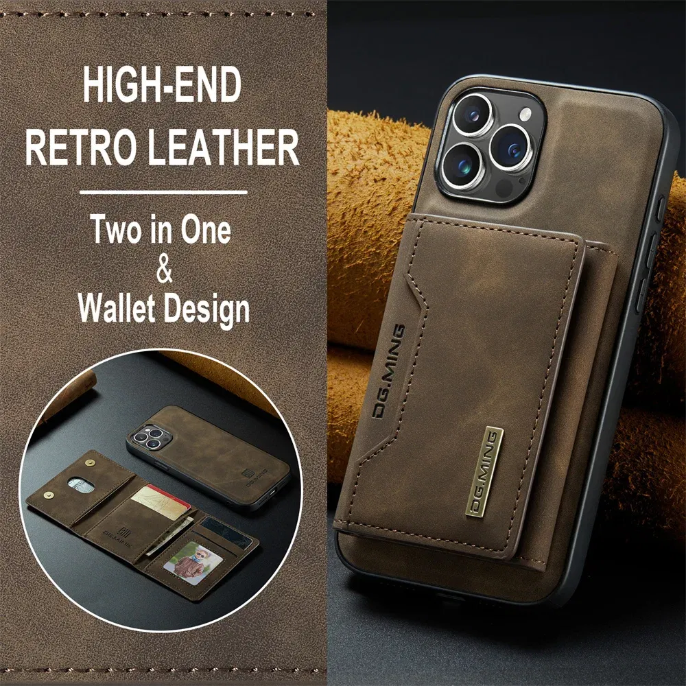 Color: green, Material: Genuine leather - 2 In 1 Case For iPhone 16 15 14 13 12 11 Pro Max Plus XS Max XR 8 Plus SE 2022 Wallet Magnetic Leather Card Holder Pocket Cover