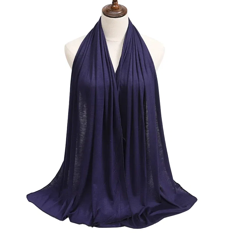 Color: black - Modal Cotton Jersey Hijab Scarf Long Muslim Shawl Plain Soft Turban Tie Head Wraps For Women Africa Headband 170x60cm