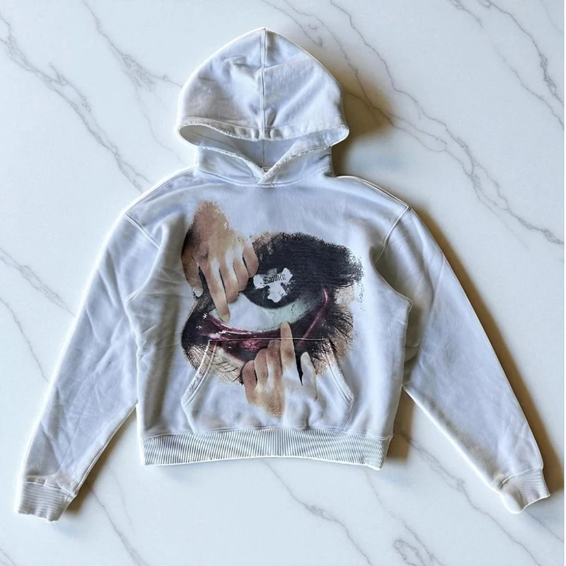 Color: WHITE, Size: XL - Woman Sweatshirts Streetwear Y2K Hoodie Aesthetics Graphic Print Clothes Oversized Pullover Hoodie Sweatshirt Fall Clothes