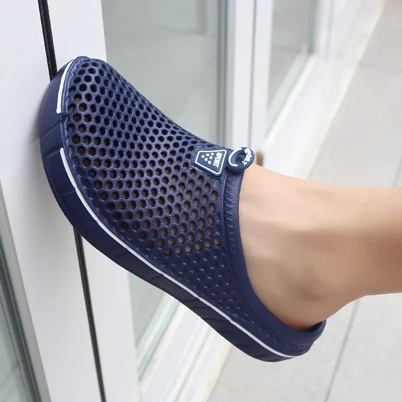 Color: Blue, Shoe Size: 41 - Men Slippers Beach Shoes Unisex Summer Hollow Outdoor Casual Men Beach Sandal Flip Flops Shoes Non-slip Size 36-45 Mens Slippers