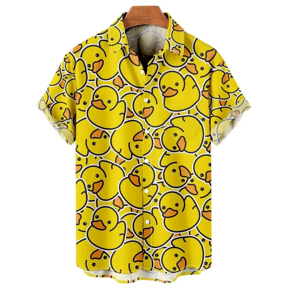 Color: PURPLE, Size: XL - Duck 3d Print Shirts Men Fashion Hawaiian Shirt Short Sleeve Casual Beach Shirts Boys Single-Breasted Blouse Men's Clothing