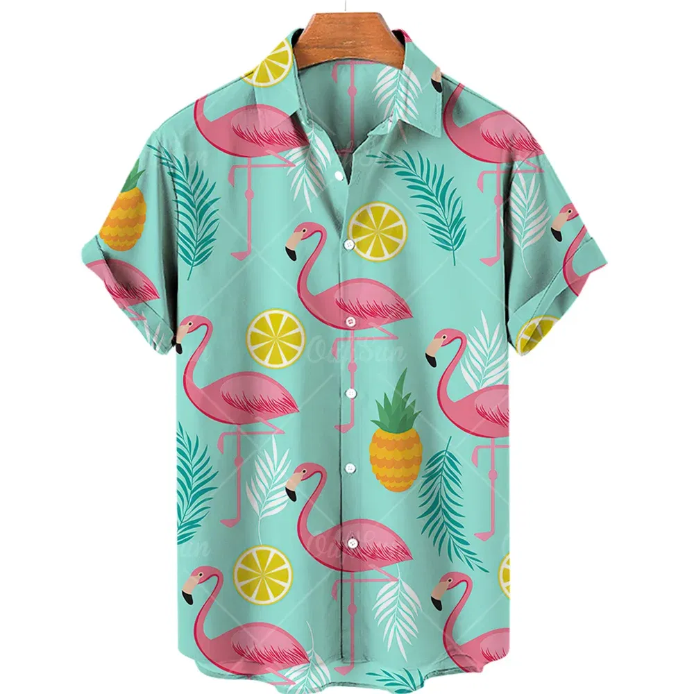 Color: PURPLE, Size: XL - Duck 3d Print Shirts Men Fashion Hawaiian Shirt Short Sleeve Casual Beach Shirts Boys Single-Breasted Blouse Men's Clothing