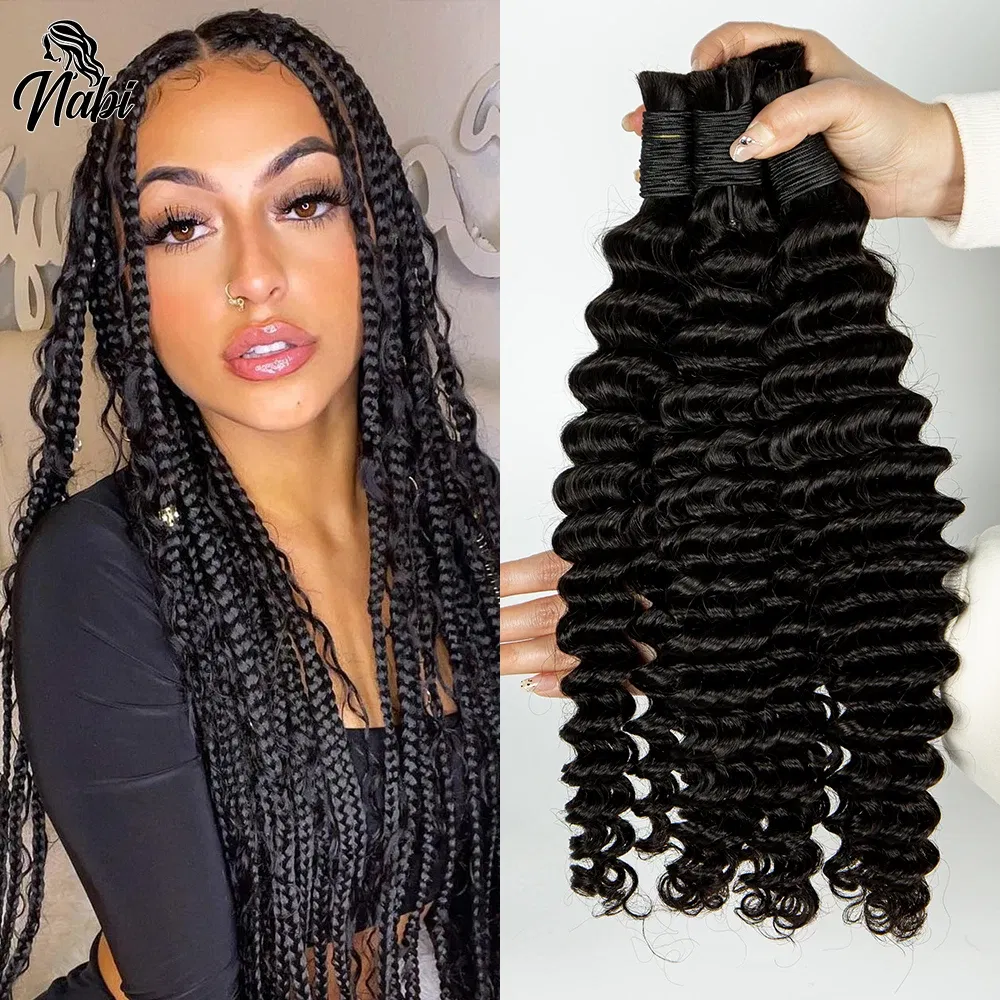 Color: Golden Brown, Material Grade: virgin hair, Longest Hair Proportion: 30%-55%, Stretched Length: 24inches, Bulk Buy: 10Pcs/Lot - NABI Deep Wave Boho Braiding Hair Bulk 16inches No Weft Human Hair Extension Curly Hair Bundles for Boho Braids