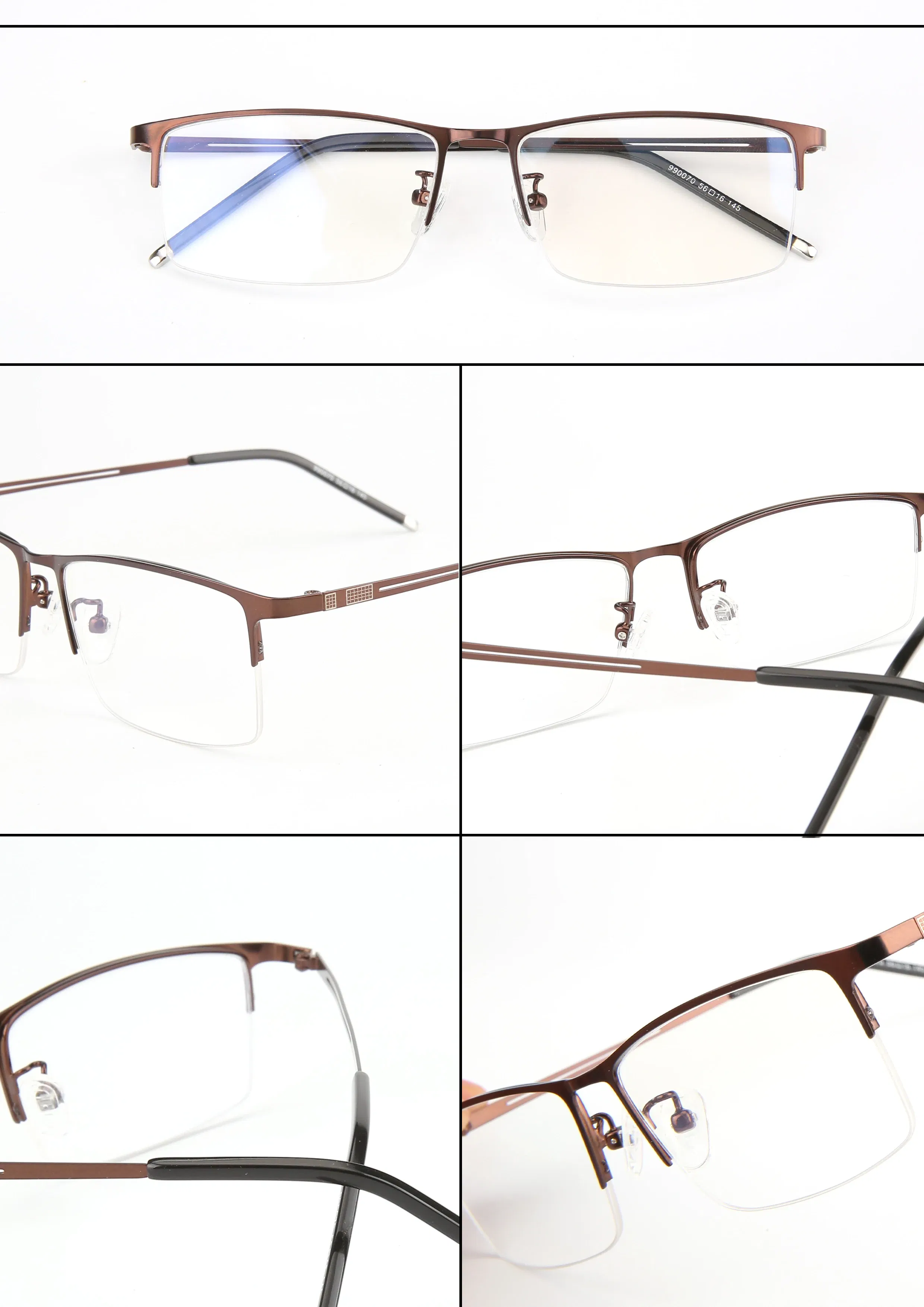 Frame Color: Blue, Eye Prescription: +550 - Sun Photochromic Finished Myopia Glasses Women Men Metal Half Frame Chameleon Short-sight Eyewear0 -0.5 -0.75 -1.0  To -6.0