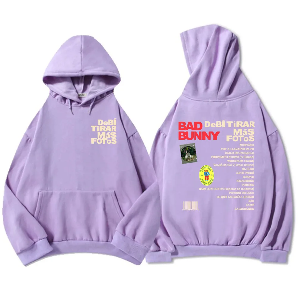 Color: Silver, Size: XS - Unisex Streetwear Bad Bunny DTMF Hoodies 2025 New Album Deb? Tirar Más Fotos Printing Sweatshirts Winter Comfortable Male Hoodie