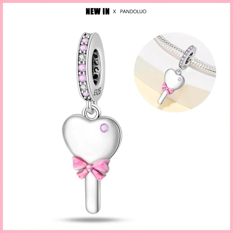 Color: WHITE - 2024 New Fashion 925 Sterling Silver Crystal Slippers Barbie Series Charm Beads Suitable for Pandora Original Bracelet DIY Gift