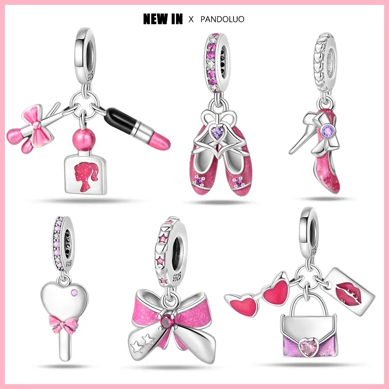 Color: WHITE - 2024 New Fashion 925 Sterling Silver Crystal Slippers Barbie Series Charm Beads Suitable for Pandora Original Bracelet DIY Gift