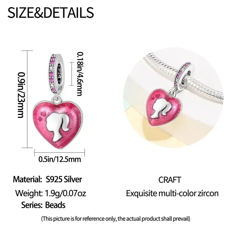 Color: WHITE - 2024 New Fashion 925 Sterling Silver Crystal Slippers Barbie Series Charm Beads Suitable for Pandora Original Bracelet DIY Gift