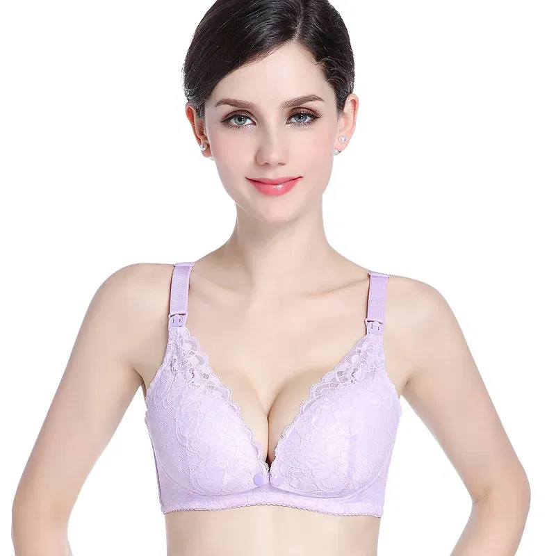 Color: SKY BLUE, Bands Size: 36, Cup Size: C - Modern pregnant women's postpartum underwear breast feeding breathable lace front open button pregnant women's breast-feeding