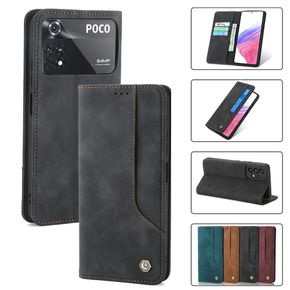 Color: Dark Brown, Material: Leather - Flip Leather Case For Xiaomi Mi 13 12T 11T 10T 11 12 Lite Pro 5G Poco F5 X5 Pro M6 M5S M4 F4 F3 X3 X4 GT Magnet Wallet Cover