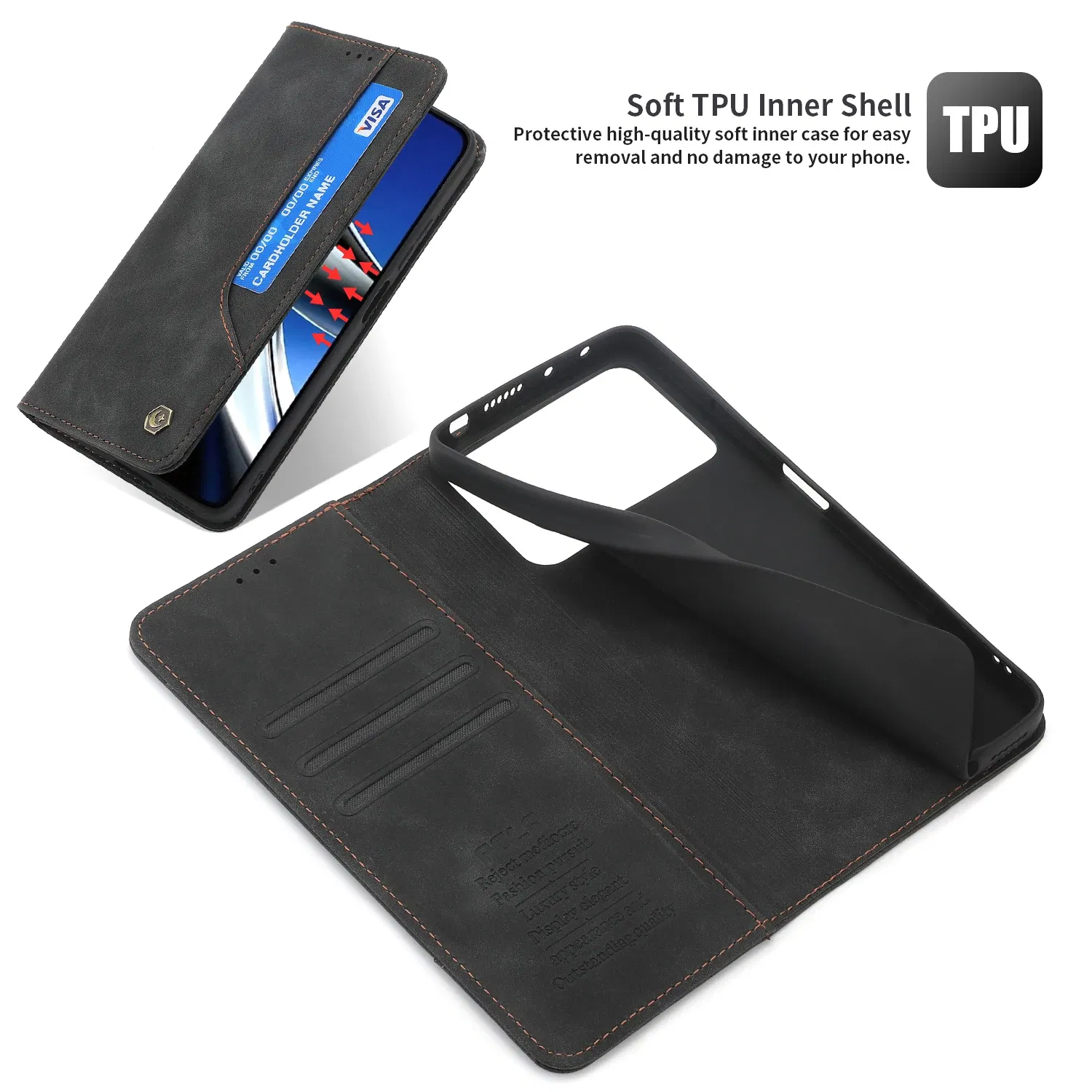 Color: Dark Brown, Material: Leather - Flip Leather Case For Xiaomi Mi 13 12T 11T 10T 11 12 Lite Pro 5G Poco F5 X5 Pro M6 M5S M4 F4 F3 X3 X4 GT Magnet Wallet Cover
