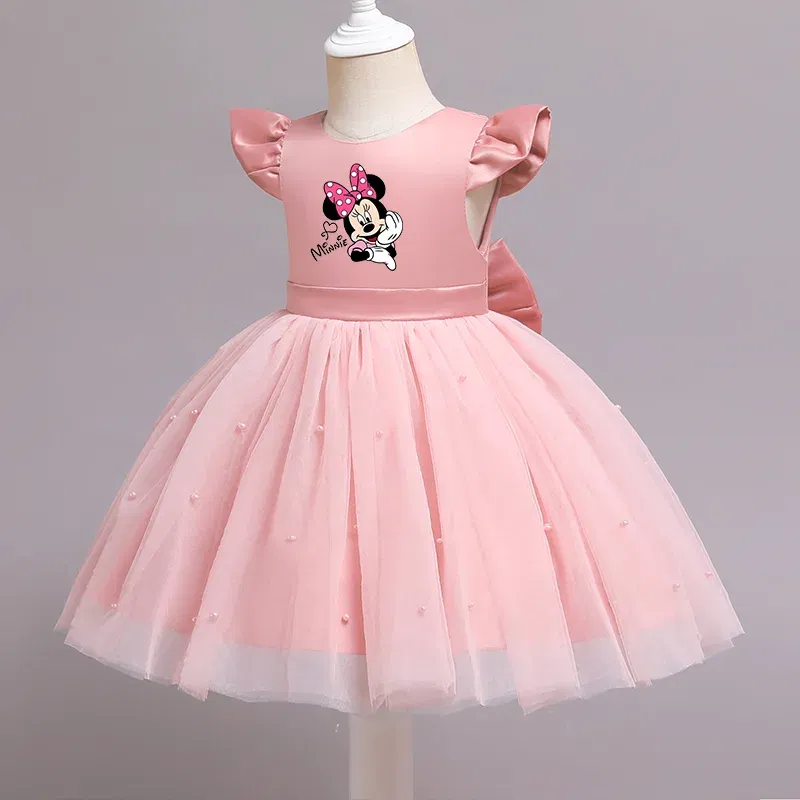 Color: Yellow, Size: XL - Mickey Minnie Mouse Elegant Princess Lace Dress Kids Dresses For Girls Vintage Children Birthday Party Dresses Christmas Clothes