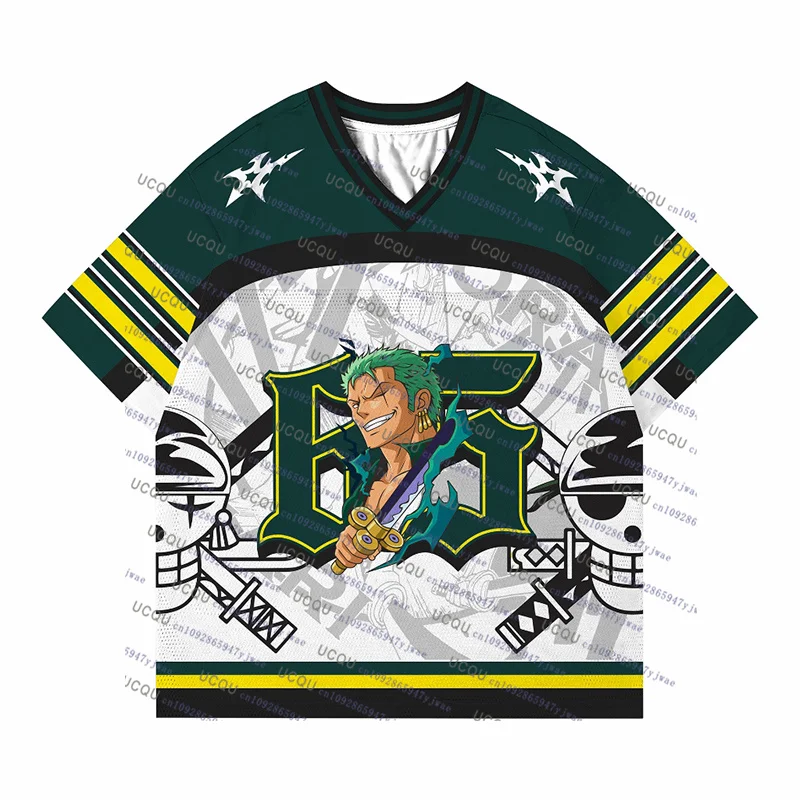 Color: Yellow, Size: 8cm - 2025 Japanese Anime Football Jersey One Piece Luffy Men/Women Oversize Summer Quick Dry Sport Breathable Bandai Cosplay Tshirt