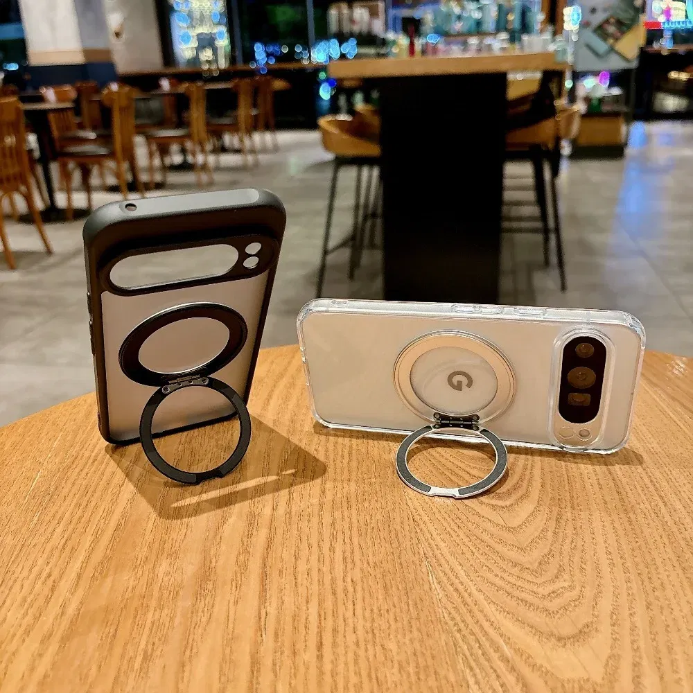 Color: Beige, Compatibility by Model: Google Pixel 9 Pro - for Magsafe Matte Rotating Bracket Case for Google Pixel 10 9 Pro XL 8 7 6 9A 8A 7A 6A Holder Stand Transparent Shockproof Cover