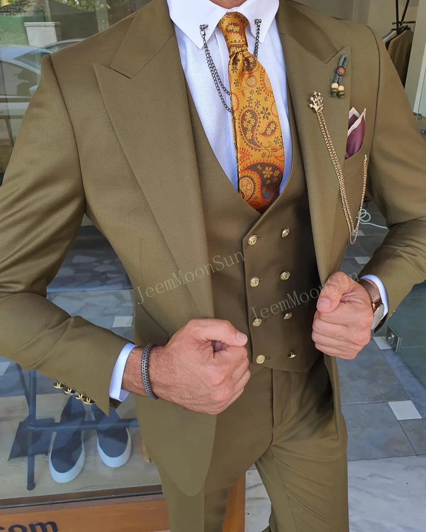 Color: SKY BLUE, Size: XXXL, Ships From: CHINA - 3 Pieces New White Men's Suit 2022  Peak Lapel Slim Fit Casual Tuxedos Groom Tailor Made Terno Masculino (Blazer+Pants+Vest)