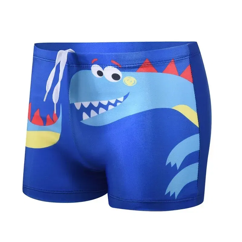 Size: L, Color: Blue - Summer Boys Kids Cartoon Cute Dinosaur Pattern Flat Angle Quick Drying Children's Swim Trunks