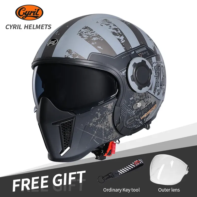 Color: champagne, Size: L - 2024 Retro Motorcycle Helmet Four Seasons Double Visor 3/4 Open Face Removable Safety Light Weight Certified Moto Helmet Casco