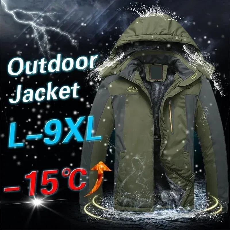 Color: Black, Size: S - Winter Jacket Men Thick Fleece Waterproof Outwear unload Jackets Men's Windbreaker Army Parka Raincoat Coats Plus Size 8XL 9XL