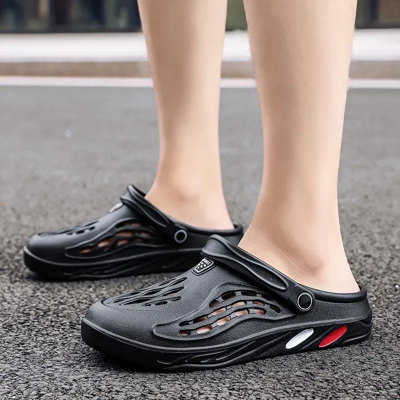 Color: black, Shoe Size: 45 - Plus Size 47 48 49 Men Summer Clogs Sandals EVA Slippers Men and Women Garden Shoes Beach Sandals Couple's Outdoor House Slides