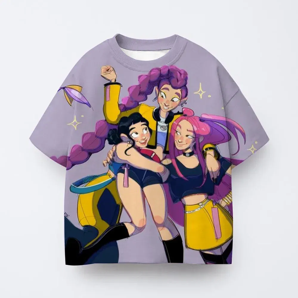 Color: GRAY, Kid Size: 7 - Toddler Girl Clothes Kpop Demon Hunters Cartoon Tee Shirt Funny Gift for Fans Harajuku Cool Kids T-shirts Cotton Summer Tops