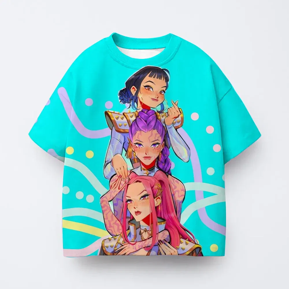 Color: GRAY, Kid Size: 7 - Toddler Girl Clothes Kpop Demon Hunters Cartoon Tee Shirt Funny Gift for Fans Harajuku Cool Kids T-shirts Cotton Summer Tops