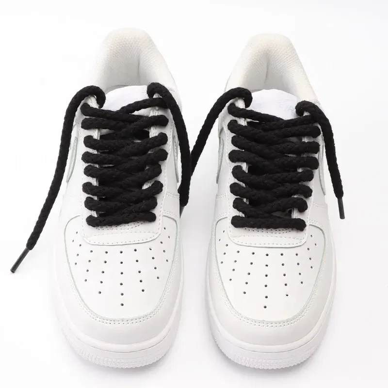 Color: Gold, Length: 120cm, Ships From: CHINA - 1Pair Linen Cotton Sneakers Laces for Shoes 8mm Bold Round Shoelaces Quality AF1 Shoe laces 100/120/140/160/180CM Shoestrings