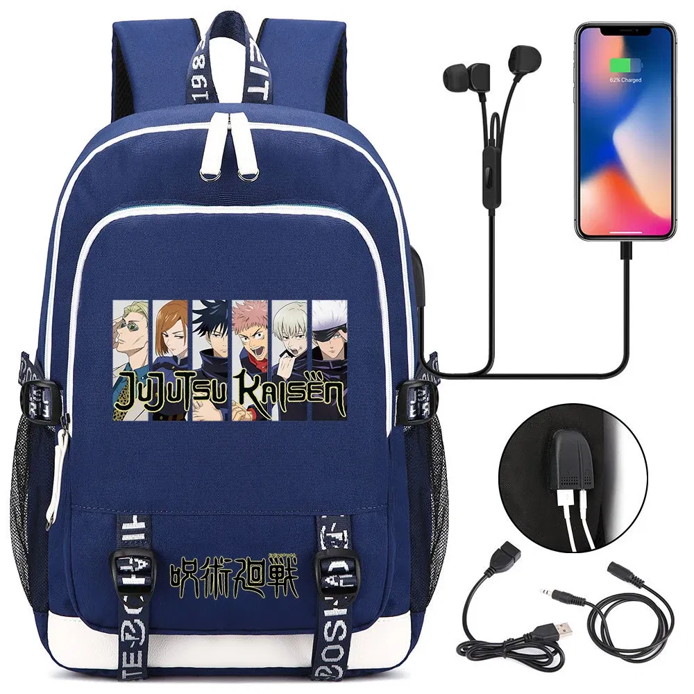 Color: army green - Hot Jujutsu Kaisen Backpack Men Women USB Charging Laptop Travel Backpack Teenager Student Backpack Casual Mochila