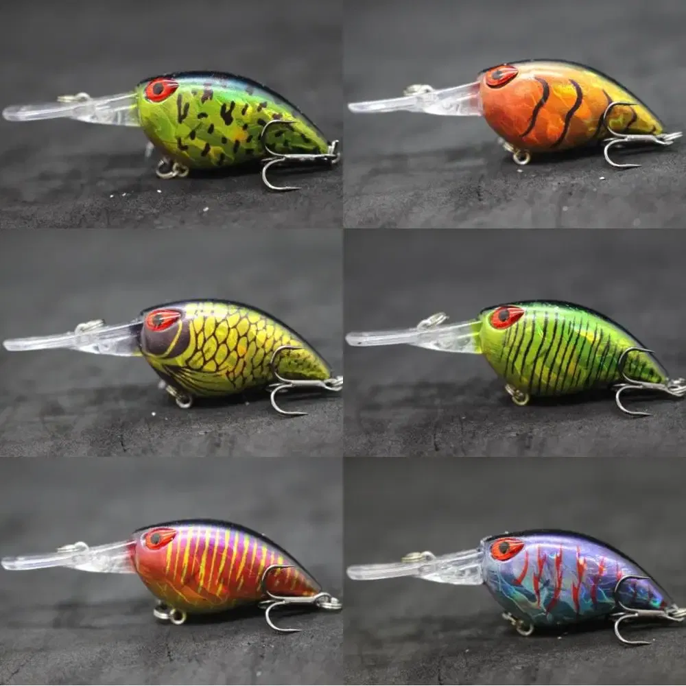 Color: Cherry Red - wLure Crankbait Wobble Fishing Lure 6cm 5g Deep Diving Tight Action Fresh Water Hard Bait Floating 8# Hooks Insect Bait C770