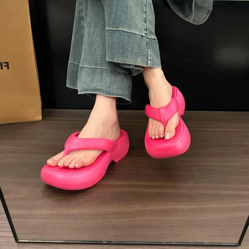 Color: black, Shoe Size: 35-36 - Casual Round Square Toe Women Flip-flops Innovative Desgin Soft-soled Outdoor Slippers Non-slip Lightweight Women's Sandals