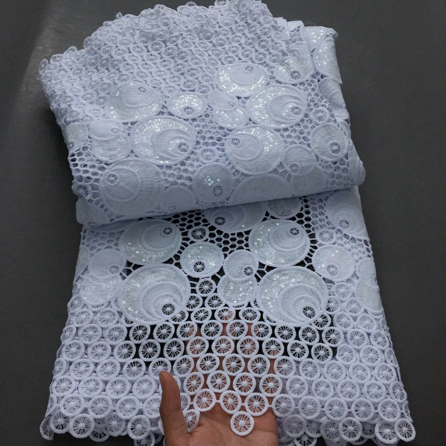 Color: black, length: 5 yards, Width: 120cm - Nigerian Cord Guipure Lace Fabric High Quality 5 Yard Water Soluble White African Lace Fabric 2025 Elegant Dress for Women A4197