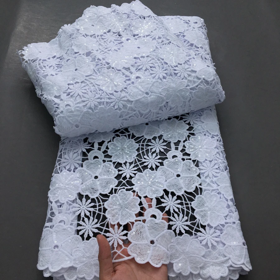 Color: black, length: 5 yards, Width: 120cm - Nigerian Cord Guipure Lace Fabric High Quality 5 Yard Water Soluble White African Lace Fabric 2025 Elegant Dress for Women A4197