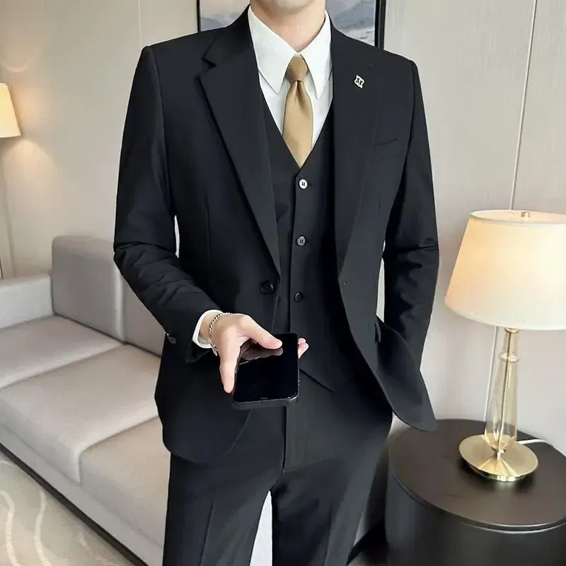 Color: green, Size: M, - (Jacket+Vest+Pant) Plus Size 7XL-S Men Suit Formal Business Work Wedding Stage Tuxedo Fashion Men Slim Social Formal Suit 3 Pcs