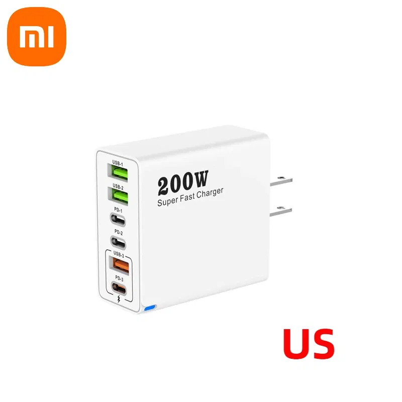 Plug Type: IL - Xiaomi 200W Super Fast Charging 6 Port USB C Charger PD3.0 USB C Type C Mobile Phone Charger For iPhone 16 Samsung Xiaomi ipad