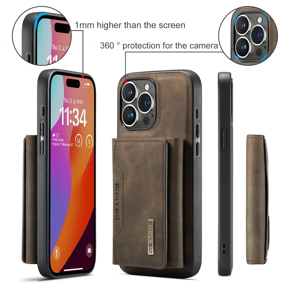 Color: black, Material: Acrylic - 2 In 1 Case For iPhone 16 15 14 13 12 11 Pro Max Plus XS Max XR 8 Plus SE 2022 Wallet Magnetic Leather Card Holder Pocket Cover