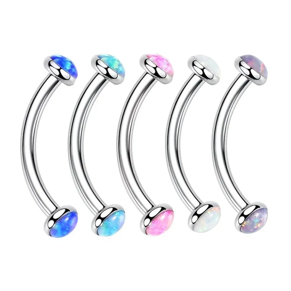 Metal color: Antique Copper Plated, Main Stone Color: Red - 3/4/5mm Opal Steel Eyebrow Ring Internally Threaded 6mm -14mm Bar Curved Barbell Monroe Lip Stud Ear Tragus Piercing