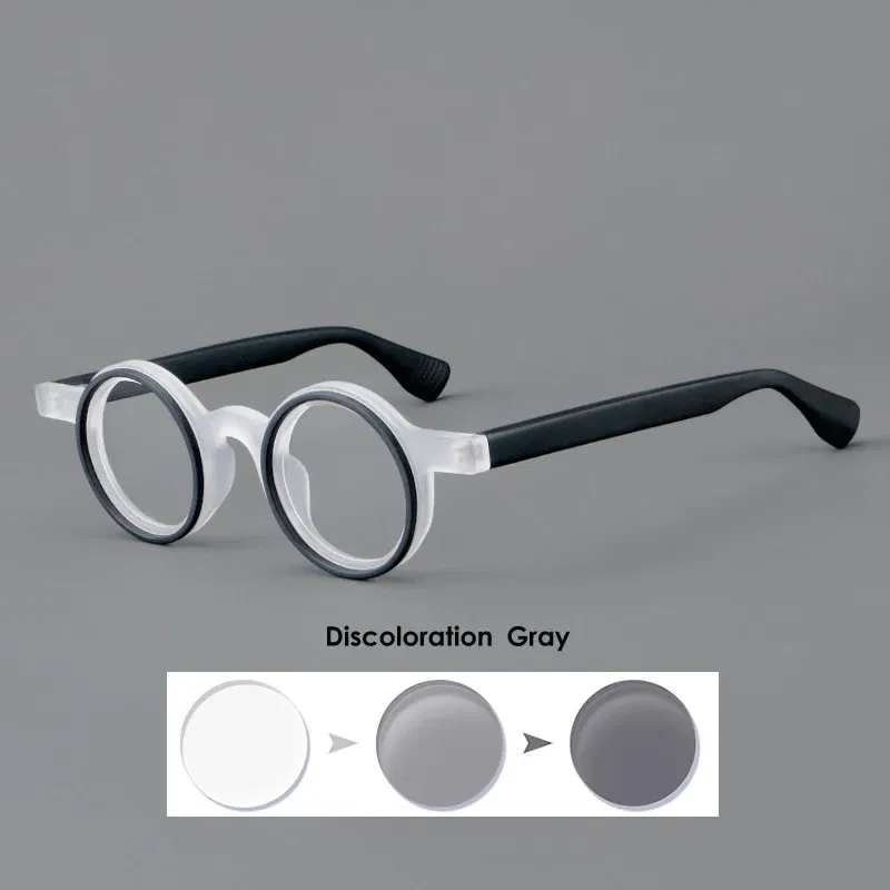 Frame Color: Blue, Eye Prescription: +200 - VCKA Round Acetate Photochromic Reading Glasses Frame Men Prescription Anti-blue Eyeglasses Women Custom Eyewear +0.50 to+6.0