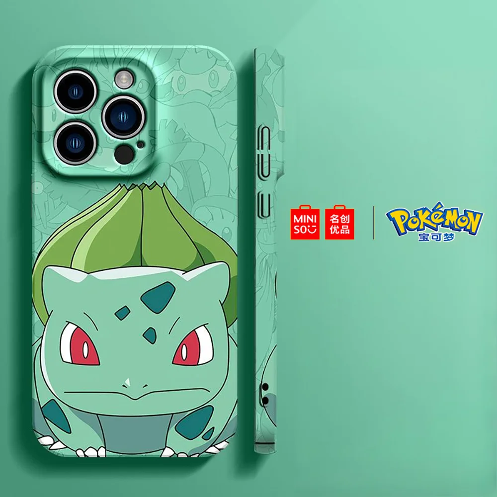 Color: Purple Pink, Material: Genuine leather - Miniso Pokemon Collaboration Pikachu Gengar Phone Case For iPhone 15 14 13 11 12 16 Pro Max Plus X XR Girl Silicone Phone Case