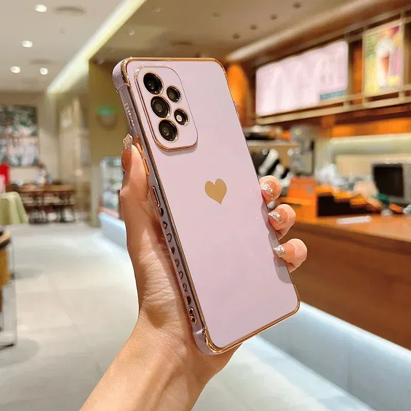 Color: Orange, Compatible-Phone Models: For iPhone XS Max, Ships From: CHINA - Electroplating Side Love Heart Phone Case For Samsung Galaxy S25 Ultra S24 S23 S22 A16 A55 Protect Lens Shockproof Back Cover