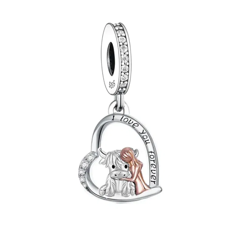 Color: black - Fit Original Pan Charm Bracelet 925 Silver Sheep Tiger Highland Cow Tiger Mexico Axolotl Hamster Bead For Making Berloque