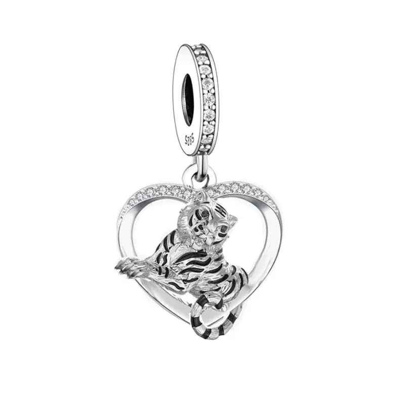 Color: black - Fit Original Pan Charm Bracelet 925 Silver Sheep Tiger Highland Cow Tiger Mexico Axolotl Hamster Bead For Making Berloque