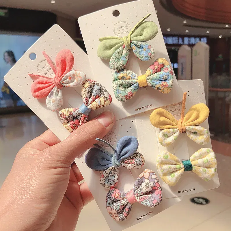 Color: Gold - 2PCS Set Children Girl Bow Butterfly Hair Clip Print Knot Hairpin Korean Princess Fresh Cute Lovely Hair Accessories Headdress