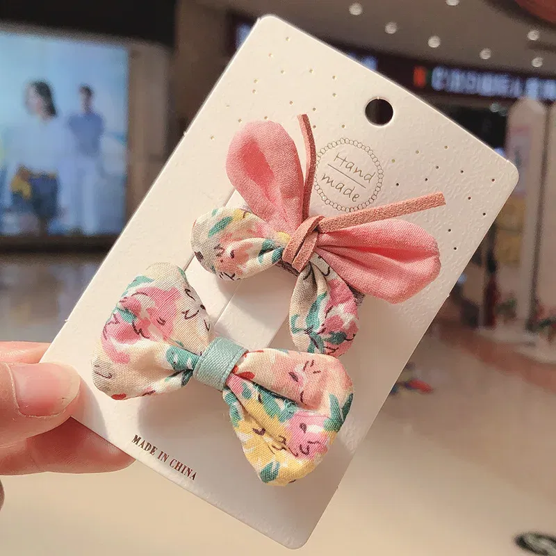 Color: Gold - 2PCS Set Children Girl Bow Butterfly Hair Clip Print Knot Hairpin Korean Princess Fresh Cute Lovely Hair Accessories Headdress