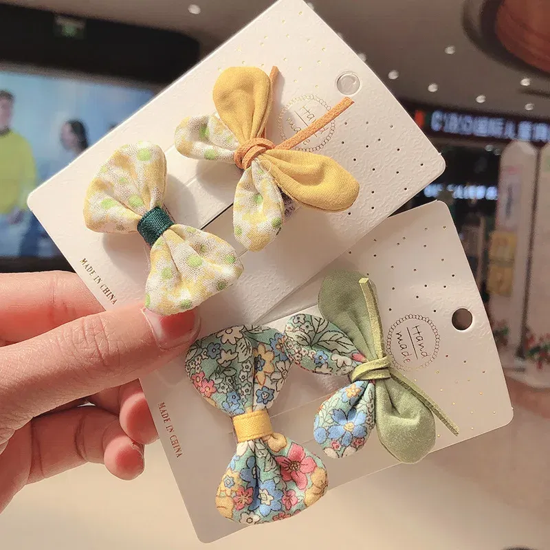 Color: Gold - 2PCS Set Children Girl Bow Butterfly Hair Clip Print Knot Hairpin Korean Princess Fresh Cute Lovely Hair Accessories Headdress
