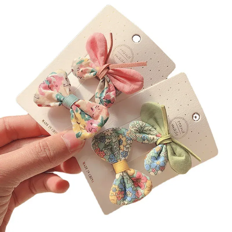 Color: Gold - 2PCS Set Children Girl Bow Butterfly Hair Clip Print Knot Hairpin Korean Princess Fresh Cute Lovely Hair Accessories Headdress