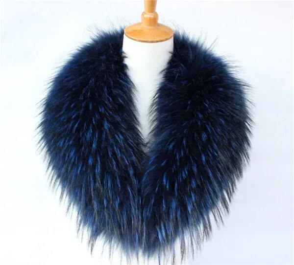 Color: GRAY, Size: M - Real Raccoon Fur Scarves Woman 100% Pure Natural Raccoon Fur Collar Warm Winter Scarves Red Fox Fur Collar L#1