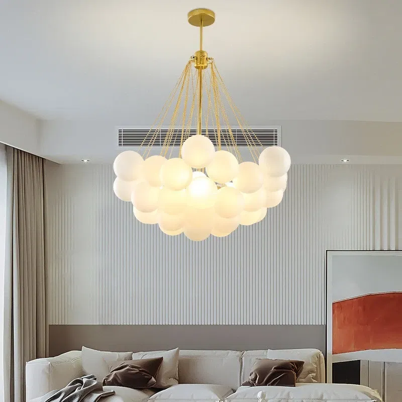 Body Color: Blue, Emitting Color: Cold White - Modern Glass Ball Hanging Chandelier for Living Dining Table Room Decoration Kitchen Lamps Gold Black LED Ceiling Pendant Light