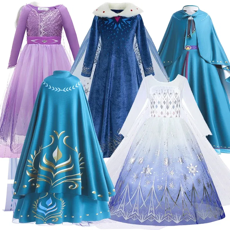 Kid Size: 4T, Color: Chocolate - Disney Frozen Anna Elsa Girls Princess Dresses Mesh Sequin Dress Kids Cosplay Snow Queen Costumes Carnival Birthday Party Gowns